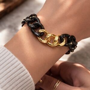 Gold & Black Chain Link Bracelet - Women's Fashion Jewelry